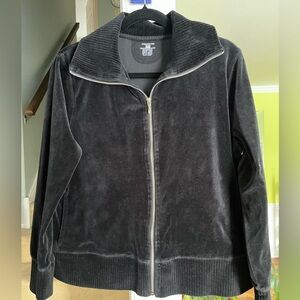 Jones New York Sport XL Women's Black Full ZipUp Velvet Velour Jacket 70% Cotton